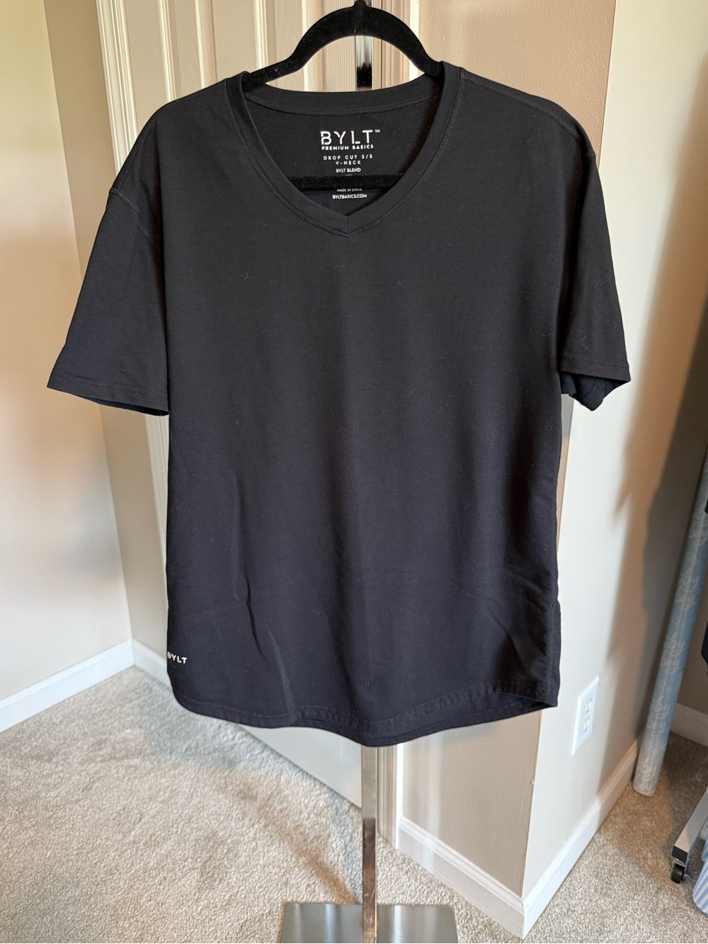 BYLT Basics Black V-Neck Short Sleeve Polo Tee